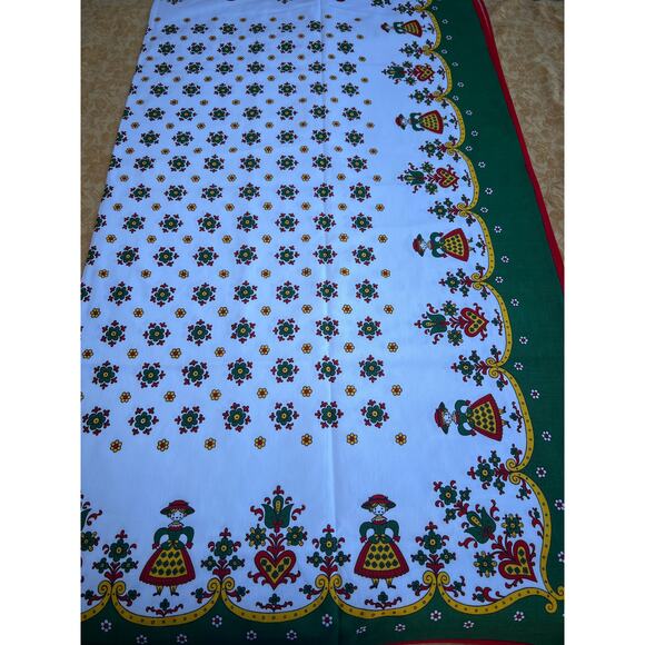 Green/Yellow/Red Printed Floral and Girl Pattern:50”x52” - Picture 1 of 7